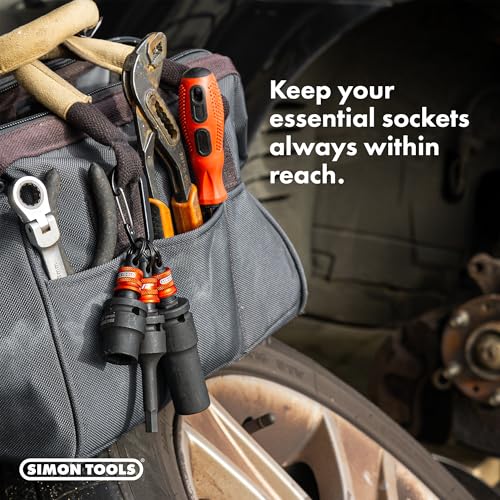 Simon tools Socket Holder Keychain 3pc - 1/2 Socket Organizer with Quick Release and Clip - Perfect Impact Wrench and Toolbox Accessories for Construction Workers, Linemen and Automotive Mechanics - size: 1/2"