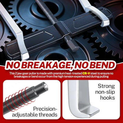 BILITOOLS 10" 2 Jaw Gear Puller, Bearing & Pulley Removal Tool | Internal External Reversible for Flywheel, Gears & Pulleys - size: 10”