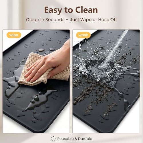 Oil Drip Pan 34" x 22" Black Silicone, Oil Drip Pan for Under Car, Heavy Duty Oil Spill Mat with 0.7" Raised Edge, Leak Containment Drip Tray, Waterproof Garage Floor Protector - color: BLCAK