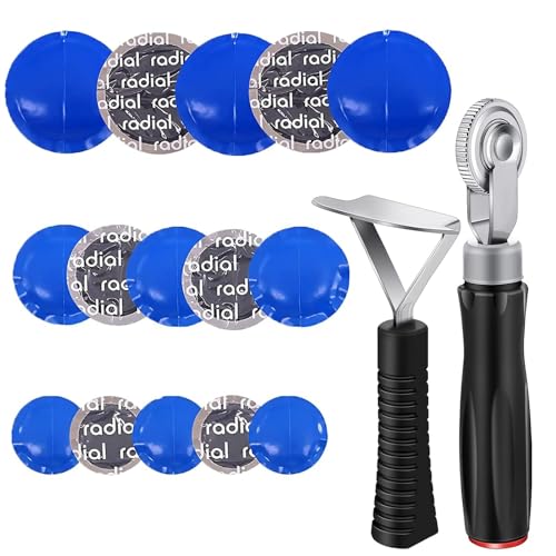 92 Pcs Tire Repair Patch Tools Kit,Tire Patches Kit 32mm 42mm 58mm | Round Natural Rubber Tire Patch Automotive Tire Repair Kits with Tire Patch Roller Liner Scraper for Truck Bike Motorcycle