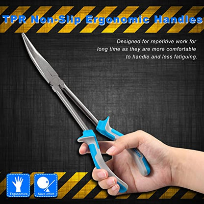 SPEEDWOX Long Reach Bent Nose Pliers 11 Inches 45 Degree Precision Fine Pliers for Mechanics Technicians Contractors High Leverage Professional Tool Non-slip TPR Handle Serrated Jaws - style: 45°Bent Nose Pliers