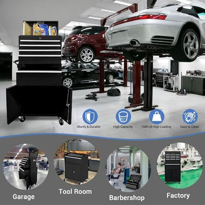 5-Drawer Rolling Tool Chest with Wheels and Locking System, Portable Tool Cabinet for Garage, Workshop, Mechanic, Heavy Duty Tool Box with Drawers, Detachable Storage for Home and Shop, Black - style: 5-Drawer Tool Box