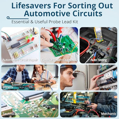 Back Probe Kit – 35PCS Automotive Test Leads Set with Storage Box,5 Large Alligator Clips,5 Wire Piercing Probes,Flexible Multi-Angle Needles for Multimeter & Automotive Diagnostics