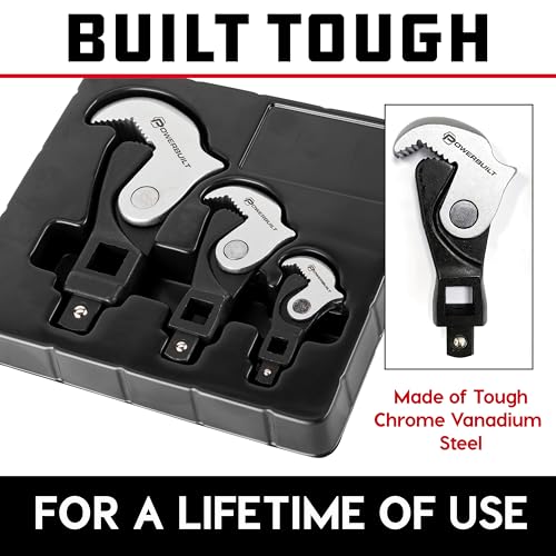 Powerbuilt 3 Piece Spring-Loaded Crowfoot Wrench Set, Adjustable, Auto Size, Universal Wrench, Self-Adjusting, Power Grip, Storage Tray - 642963 - style: 3 Piece