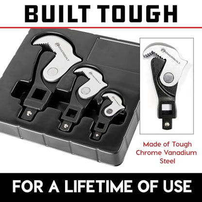 Powerbuilt 3 Piece Spring-Loaded Crowfoot Wrench Set, Adjustable, Auto Size, Universal Wrench, Self-Adjusting, Power Grip, Storage Tray - 642963 - style: 3 Piece