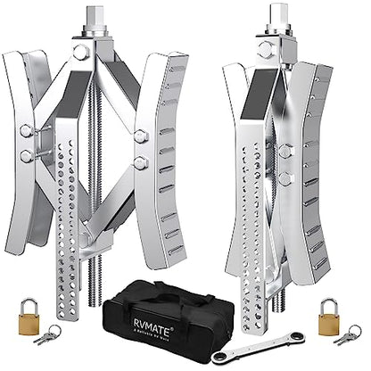 RVMATE RV Camper Wheel Chock Stabilizer Scissor, X Chocks 2 Packs | for RV Travel Trailer Tires, X Chock for Locking Tandem Wheels When Parked on Uneven Surfaces, Silver. - color: Silver