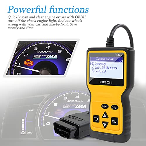 AUCELI OBD2 Scanner Code Reader for Car Check Engine, CAN Diagnostic Tool, Read and Erase Fault Codes, Probe for Emission Monitor Status, Universal for All OBD II Protocol After 1996(Yellow)