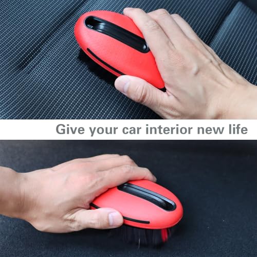 Carpet Cleaning Brush & Upholstery Brush Set, Hard Bristle Carpet Scrub Brush, Rug Brush, Couch Cleaner Brush, Fabric/Leather Detail Brush for Car, Home & Outdoor Furniture (Red) - color: Red