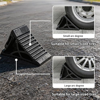 Wheel Chocks for RV Trailer Car Camper, Rubber Deformable Curve Upgrade Design, Wrapping Around Various Tires, Conforming to Ground, Better Load-Bearing and Anti-Slip, Durable Safty Block, 4 Pack - size: 4pack_95D
