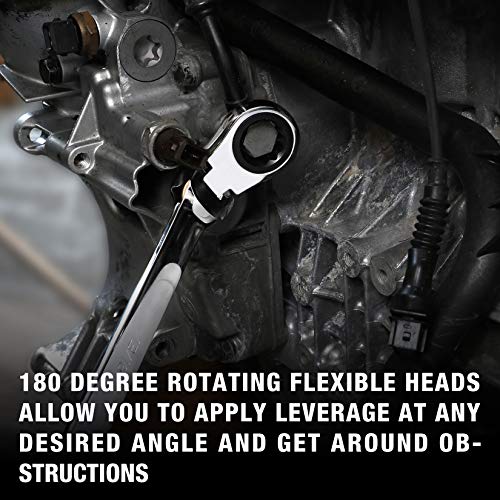 DURATECH Extra Long Flex-Head Ratcheting Wrench Set, 5-Piece, SAE | Double Box End, 5/16" to 13/16", 72-Tooth, 5° Swing Arc, for Narrow Spaces, CR-V Steel, Mirror Polished, EVA Foam Organizer