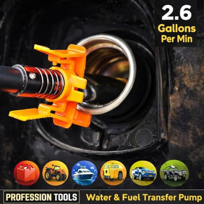 Cordless Electric Fuel Transfer Pump, 3GPM Battery-Powered Gas/Diesel/Kerosene Siphon Pump Kit with Oil-Resistant Hose, Adjustable Flow Nozzle, for Cars, Generators, Lawn Mowers (Orange)