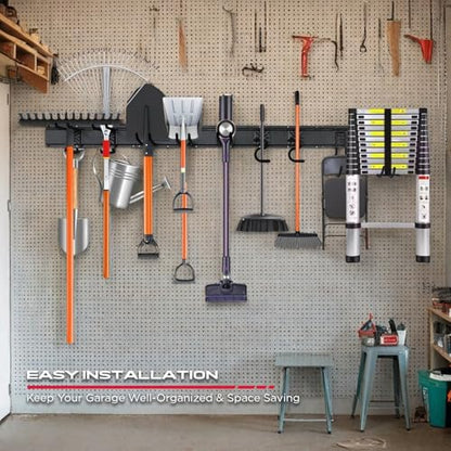 SEDY 64" Heavy Duty Garage Storage Tool Organizer Wall Mount - Tool Rack with Adjustable Hooks, Anti-Rust, 300lbs Capacity - Easy Installation (4 Racks, 10 Hooks, 3 Straps) - style: 64" Garage Wall Organizer (4 Panels, 10 Hooks, 3 Straps)