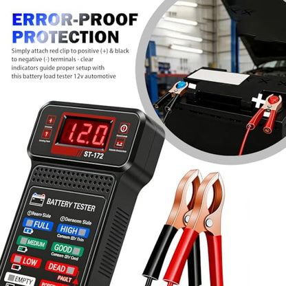 Car Battery Tester with LED Indicator & LCD Display,Battery Load Tester 12V Automotive with Alligator Clips,Universal Car Batteries and Alternator Testers for Most 12V Vechcles