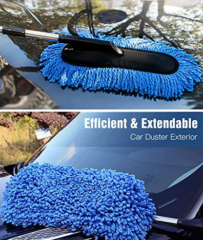 YeewayVeh Car Duster Kit, 3 Pack Car Detailing Brush Set with Extendable Microfiber Dust Brush & Scratch Free Car Dash Duster & Soft Car Interior Brush for Vehicles Motorcycle and Home Cleaning Tools | Extendable Microfiber & Scratch-Free Dash Duster for