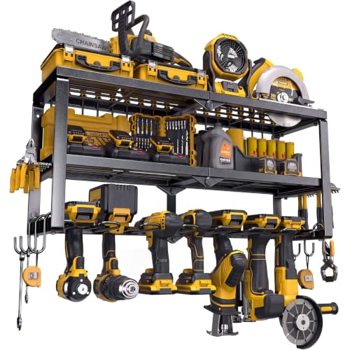 Spampur Power Tool Organizer for Tool Storage, Drill Holder Wall Mount with Screwdriver Organizer, Tool Holder for Garage Wall Organization, Heavy Duty Metal Tool Shelf with Battery Holder | Tool Holder and Storage Rack for Garage Organization, Heavy Duty