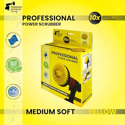 Premium Drill Brush Professional– 2in1 for Drill & Angle Grinder Medium-Soft 6 in Yellow | Scratch-Free Cleaning Brush for Tile, Grout, Bathtub, Shower, Fibreglass and Ceramic Surfaces - color: Yellow