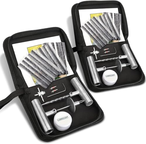 BETOOLL Tire Repair Kit, Sets of 2-24pcs Professional Heavy Duty Universal Emergency Flat Tire Repair Kit, for car Motorcycle, Truck, Golf Cart, ATV, Tractor, ARB, RV, SUV, Trailer etc.(Black) - size: 04- Set of 2-24pcs (Black)