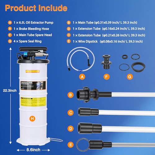 GOOACC Oil Extractor Pump 6.5L Pneumatic Manual Fluid Extractor Pump for Oil Change Tool Kit with Dipstick and Suction Hose Oil Vacuum Pump Extractor for Automotive Boats Motorcycles Fluids Transfer - size: 6.5L Pneumatic/Manual