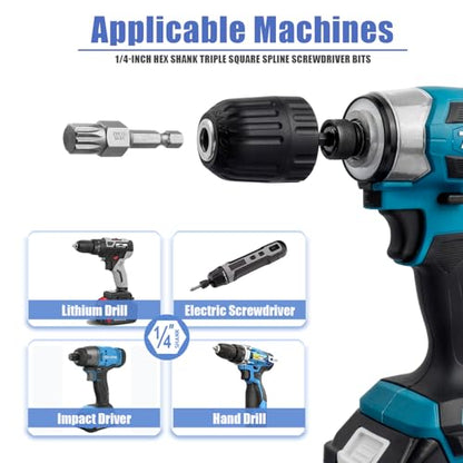 Mesee 7 Pieces 50mm Triple Square Spline Bit Set Quick Change 1/4" Hex Shank 12-Point Spline Drive Bits M4 M5 M6 M7 M8 M10 M12 Magnetic Screwdriver Bits for Mechanic Garage Repair Tools