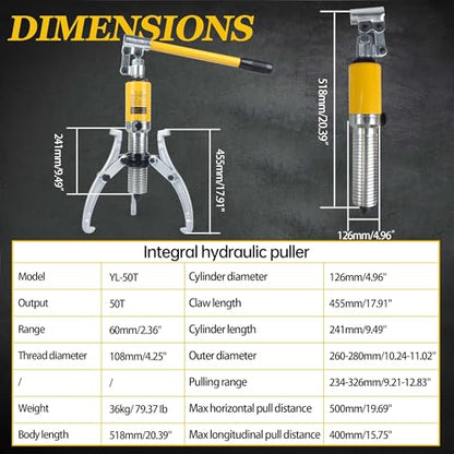 RATTMMOTOR YL-50T Hydraulic Gear Puller 50 Ton Max. 60mm Stroke 2 or 3 Jaw Puller Bearing Hub Separator Tool Kit - style: 50 Ton
