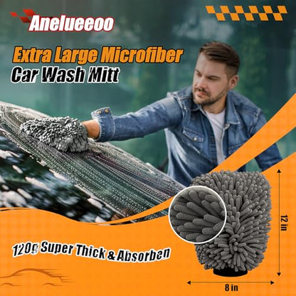 Car Wash Mitt Microfiber, Premium Chenille Microfiber Wash Car Mitts Sponge Scratch Free & Lint-Free, Mitts Waterproof Lining 4 Pack Gray(8''X12'') - size: XCST_8X12IN_GY_4PCS