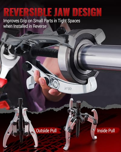 Reywoo Gear Puller Set, 3" and 6" Bearing Puller Kit for Pulley Gear Bearing Flywheel Removal, 2 Jaw & 3 Jaw Gear Puller with Reversible Jaws - size: Max External 3"&6"