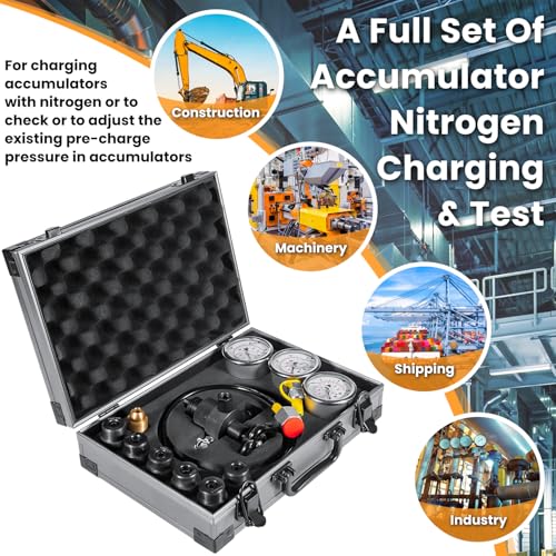 GK-01 Hydraulic Accumulator Nitrogen Charging System Nitrogen Fill Kit Pressure Test Gauge Kit Gas Charging Tool 3 Gauge 7 Couplings Gas Hose Main Valve CGA580 Adapter 100/250/400Bar 1500/4000/6000PSI - style: 3 Gauges 7 Test Couplings