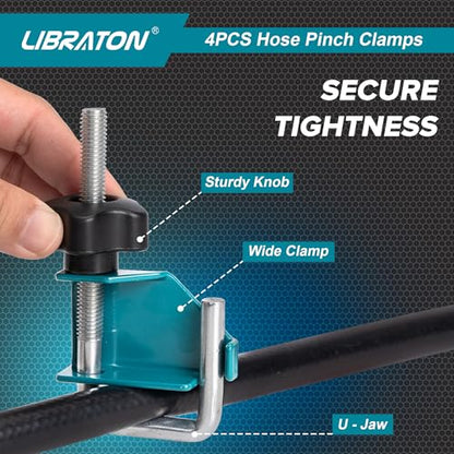 Libraton 4PCS Hose Pinch Off Pliers Set, Hose Clamp Pliers Automotive for Fuel Line, Brake Line Clamp Coolant Radiator Hose Clamp Kit- 3/8" 1/2" 1" 1-3/4" Fluid Gas Line Clamps Tools