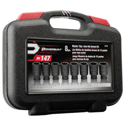 Powerbuilt 8 Piece 1/2-in. Drive Impact Rated Metric Axle Nut Socket Set 12 Point, 29mm-39mm, Heavy Duty Storage Case - 647752 - style: Axle Nut
