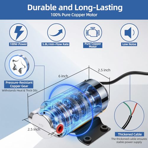 Electric Oil Extractor Pump 12V, 5.8L/Min High Flow Oil Change Pump with 5/8" ID Rubber Hose, Marine Engine Fluid Transfer Pump for Engine Oil, Gear Oil, Motor Oil, Transmission Fluid - color: C-Black Hose