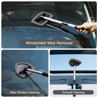 Qydipclin 10pcs Windshield Cleaner Tool, Car Window Cleaning Wash Kit with 4 Reusable Microfiber Pads 1 Spray Bottle and Extendable Handle Auto Glass Wiper Kit, Gray - color: Gray