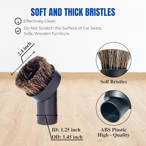 Horse Hair Vacuum Attachment (1.25 Inch) plus 1 3/8'' to 1 1/4'' Vacuum Hose Adapter: Soft Bristle Brush 32mm Vacuum Accessories for Car Detailing, Furniture, Blinds, Air Vents & Delicate Surfaces