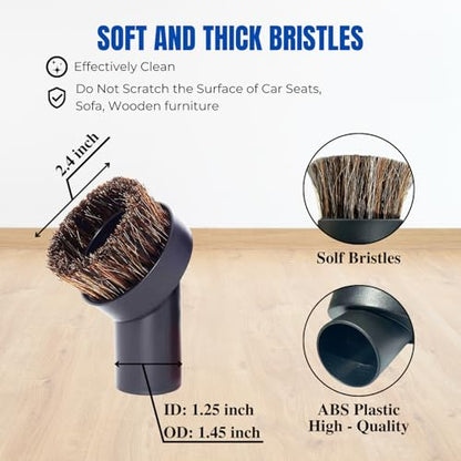 Horse Hair Vacuum Attachment (1.25 Inch) plus 1 3/8'' to 1 1/4'' Vacuum Hose Adapter: Soft Bristle Brush 32mm Vacuum Accessories for Car Detailing, Furniture, Blinds, Air Vents & Delicate Surfaces
