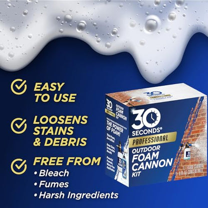 30 SECONDS Foam Cannon Kit – Pressure Washer Sprayer + 8 fl. oz. Soap – Foaming Cleaner for Siding, Decks, Driveways & Outdoor Surfaces