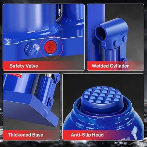 8T Hydraulic Bottle Jack, 16,000 lbs, with Tire Kit | Welded steel jack for RVs, heavy pickups. 8.98"-17.24" lift. Portable, no power needed. - color: 8 Ton Basic with Tire Repair Kit