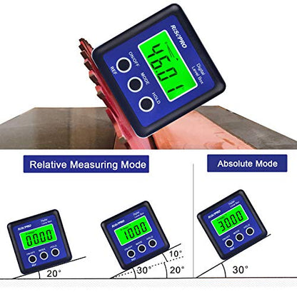 Digital Level Box Angle Gauge Protractor Inclinometer Bevel Box with Data Hold, Magnet Base & LCD Backlight, Calculating for Carpentry, Building, Masonry, Automobile - color: Blue