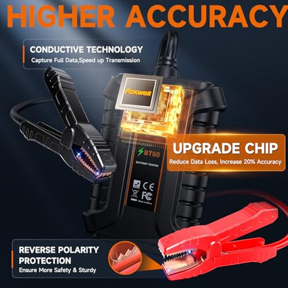 FOXWELL BT60 Bluetooth Car Battery Tester, 12V, 100-2000CCA Load Tester | SOH & SOC, Cranking & Alternator Charging Test, Multi-Battery History Review, Instant Report Sharing, Custom Battery Naming