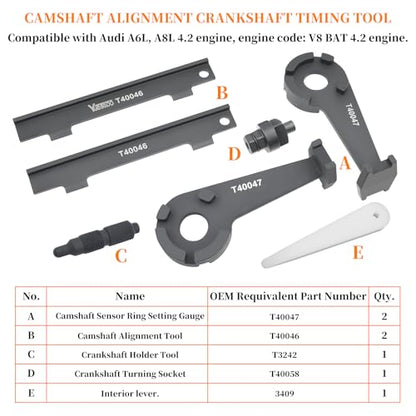 7Pcs Camshaft Alignment Crankshaft Timing Tool Kit | Compatible with Audi VW 4.2 V8 BAT Engine, Replaces T40046 T40047 T3242 T40058 - size: for VW 4.2 BAT Engine