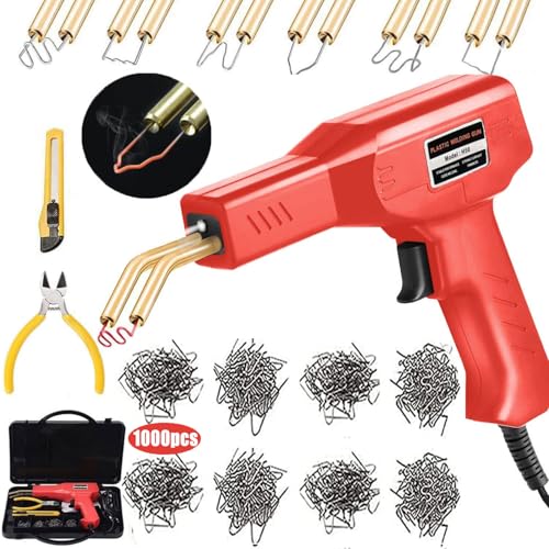 Plastic Welding Machine Car Bumper Repair Kit,6Types 1050 Staples Plastic Welding Kit Car Bumper Repair Kit Plastic Welding Repair Flat/Outside Corner/Inside Corner/Wave Staples - color: Red