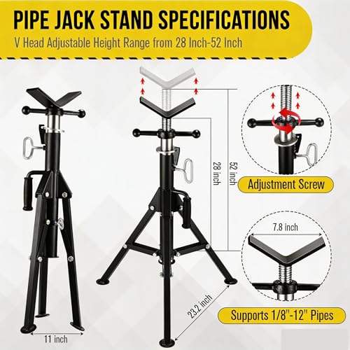Garvee V Head Tripod Pipe Jack Stand, 1/8"-12" Pipe Support Rest, 2500 LB Heavy Duty Carbon Steel Adjustable 28"-52" Folding Portable Pipe Stand for Welding Pipe | Heavy Duty Carbon Steel Adjustable 28"-52" Folding Portable Pipe Stand for Welding Pipe - c