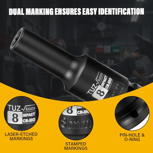 1/2 Inch Drive 8mm Deep Metric 6 Point CR-MO Impact Socket | Radius Corner Design,Square Chamfered Opening,Axle Nut Impact Grade Socket for Easy Removal - size: 1/2” Drive 8mm Deep, style: 1/2" Drive Deep Socket