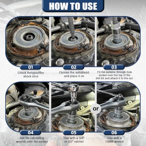 43PCS Strut Socket Set, Strut Nut Socket Shock Absorber Socket with Ratchet Wrench & Adaptor, Suspension Top Mount Nut Installation Removal Automotive Tool for All Vehicles