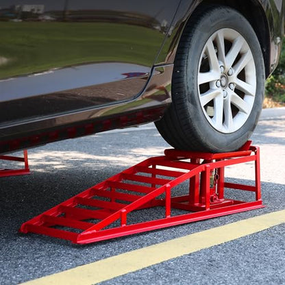 2 Pack Car Ramps 5T 10000lbs Car Ramps for Oil Changes Hydraulic Low Profile Car Lift Service Ramps Truck Trailer Portable Car Ramps for DIY Repair Stores Auto Beauty Stores,Red - size: Red