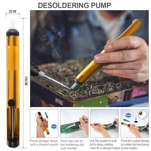 Soldering Iron Kit, 90W Soldering Iron LCD Adjustable Temperature, 13 in 1 Soldering Welding Iron Gun Kit with 5 Tips, Flux, Desoldering Pump, Stand, Tweezers, Wire Cutter, Solder Wire, Sponge, 110V | 5 soldering tips, desoldering pump, soldering iron sta