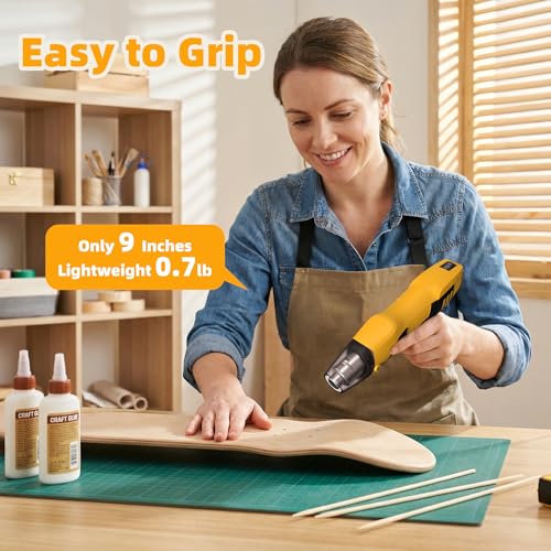 DELI Mini Heat Gun, 350W Dual Temp 500℉/842℉ (260℃/450℃) with Reflector & Extra Nozzles, 6 FT Cable, Overload Protection – for Crafting, Vinyl Wrap, Epoxy, Resin, Shrink Tubing (Yellow) - color: Yellow