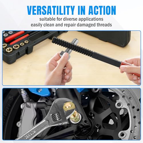 Nilight 61PCS Thread Chaser Set SAE Metric Master Thread Repair Kit with Case 28 Taps 28 Dies 3 Files 2 Gauges Universal UNC UNF Sizes Automotive Tool for Mechanic Auto Shop Home Garage Repair - size: 61PCS Metric & SAE