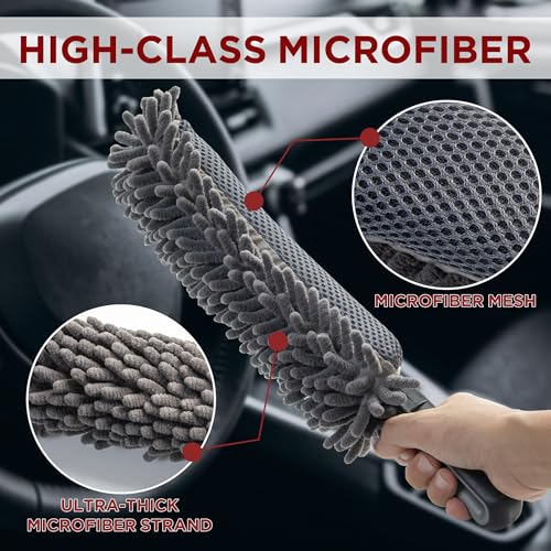 TAKAVU Car Duster Interior, Double-Sided Microfiber, Comfort Handle | Lint & Scratch-Free Cleaning for Trucks, RVs & Vehicles, Includes Microfiber Towel & Storage Bag, Soft - size: Microfiber Mesh