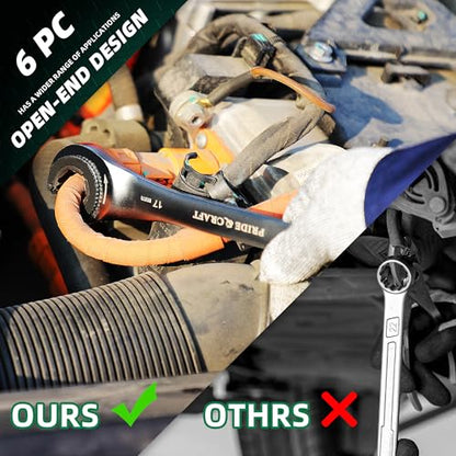 PRIDE&CRAFT 6-Piece Ratcheting Flare Nut Wrench Set, Metric Tubing Wrench Set, 10-17mm, CR-V Steel, Open-head Brake Line Wrench Set with Organizer Pouch - size: 6PC Metric Ratcheting
