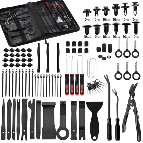 330pcs Car Trim Removal Tool Set - Auto Upholstery Pry Kit with Clip Pliers, 120 Retainer Clips, Stereo Keys, Hooks. POM Plastic Dashboard Door Panel Fastener Remover (330Pcs-BLACK) - style: 330Pcs-BLACK