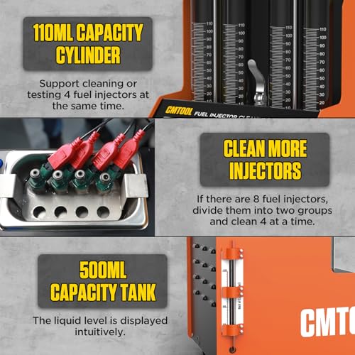 CMTOOL Fuel Injector Cleaner Machine, Ultrasonic Cleaning Kit, 9 Test Modes, Auto Fuel Injector Cleaner and Tester, Motorcycle Automotive Tool, 800ml Ultrasonic Tank